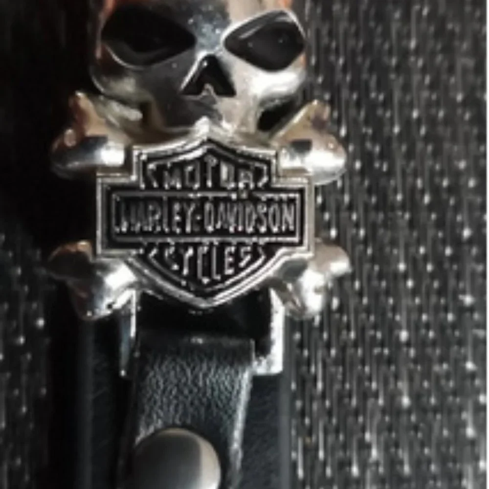 Harley Davidson HD Skull Steel Leather Wristband